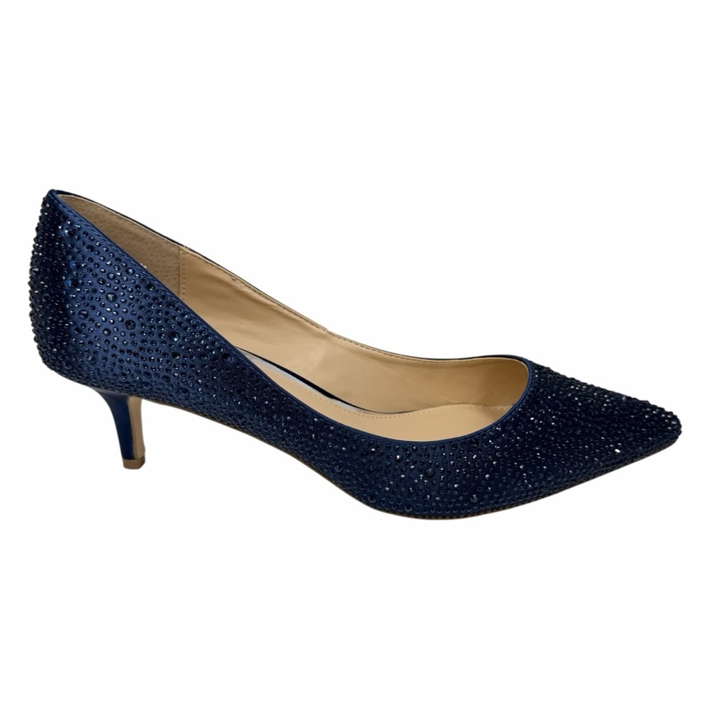 Jewel Badgley Mischka Women's Frenchie Kitten Heel Evening Pumps Navy Size 10W